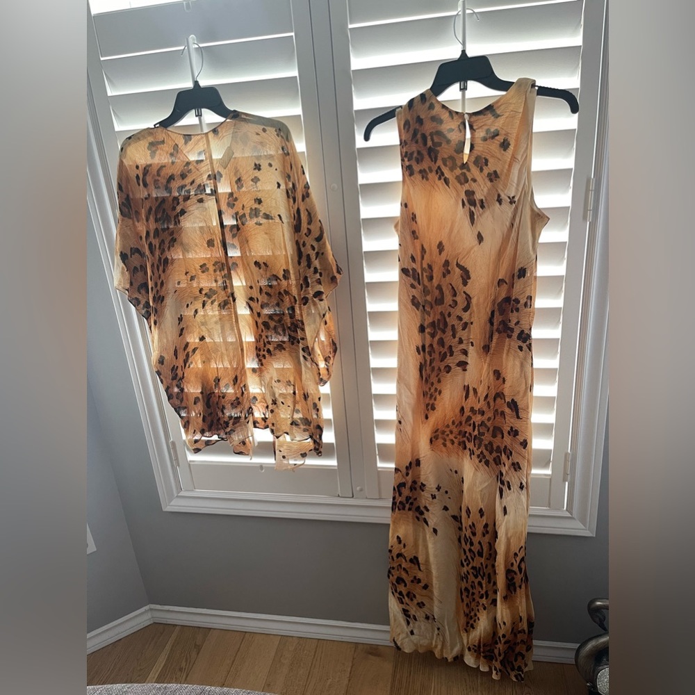 Vtg 2pc Leopard Print Matching Maxi Dress and Cover-up Set Boho Summer Medium - Picture 3 of 4